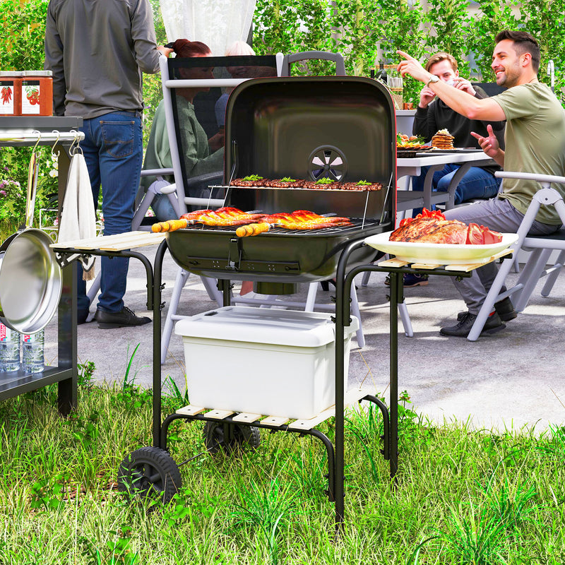 Outsunny Charcoal Barbecue Grill Portable BBQ With Lockable Lid, Vent
