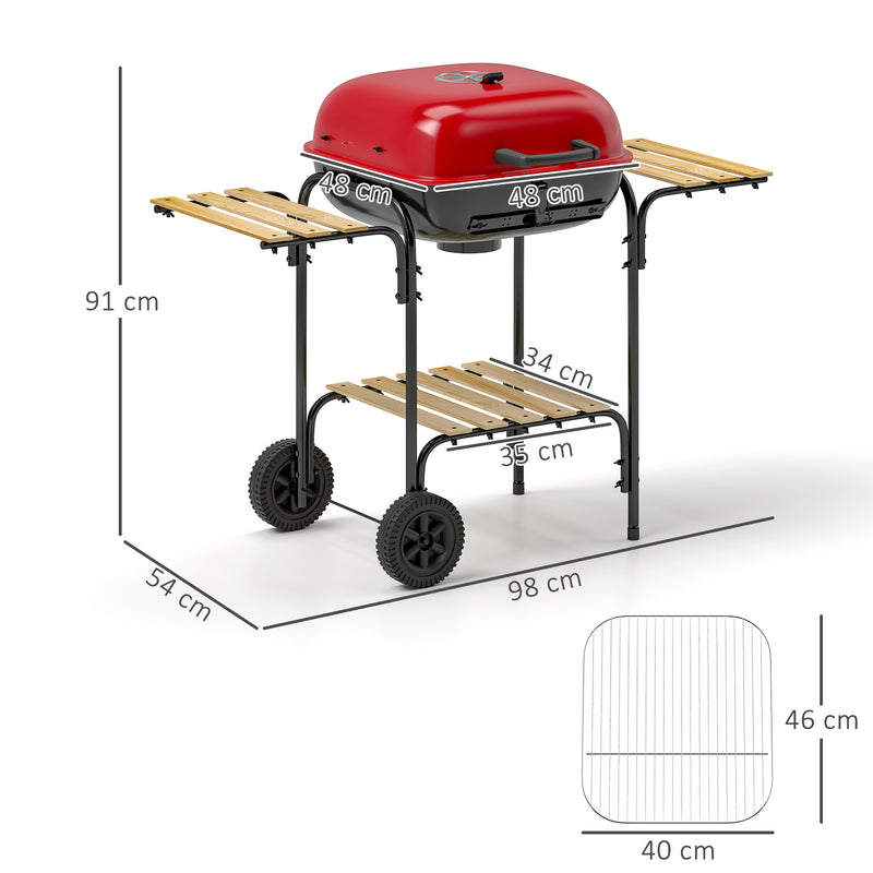 Outsunny Charcoal Barbecue Grill Portable BBQ With Lockable Lid, Vent