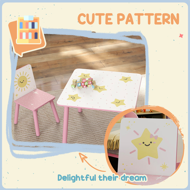 AIYAPLAY 3-Piece Kids Table With 2 Chairs Set For Bedroom Nursery