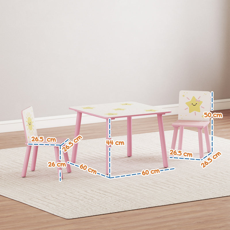 AIYAPLAY 3-Piece Kids Table With 2 Chairs Set For Bedroom Nursery