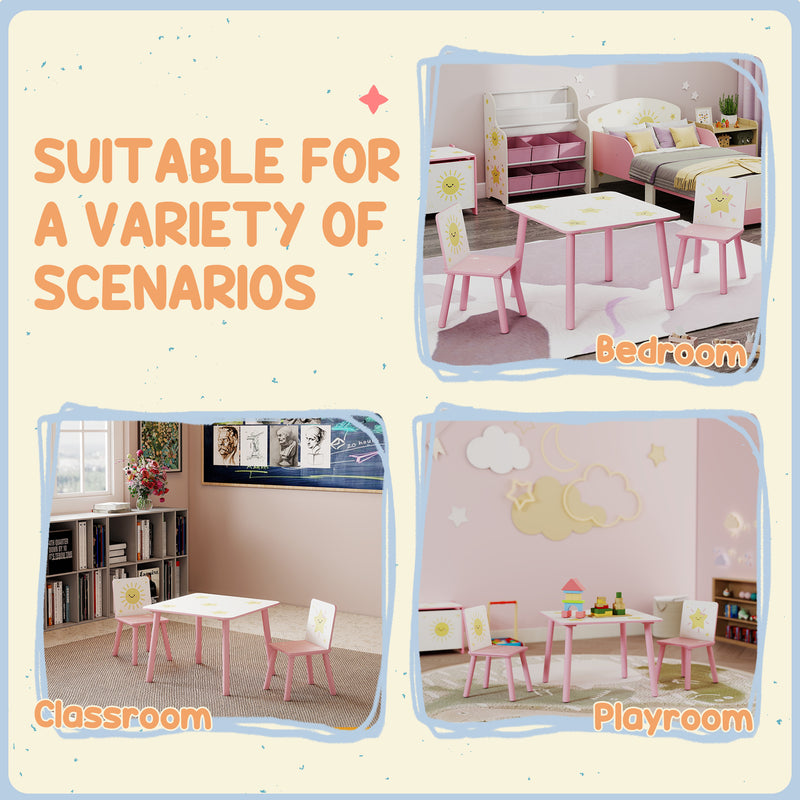 AIYAPLAY 3-Piece Kids Table With 2 Chairs Set For Bedroom Nursery