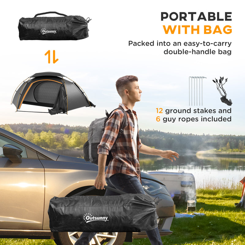 Outsunny Camping Tent Dome Tent with Removable Rainfly for 1-2 Man, Grey