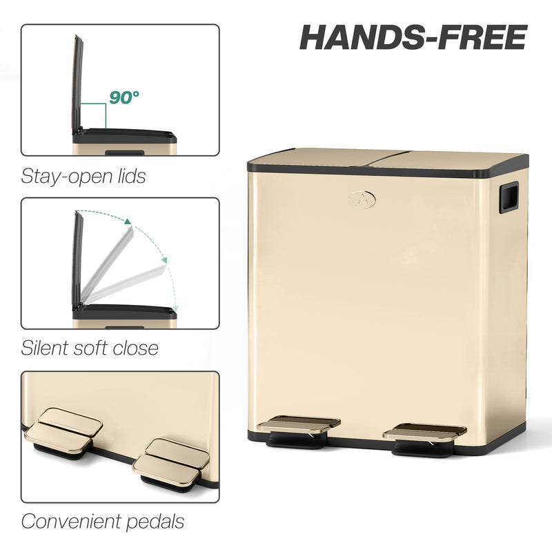 HOMCOM 2 X 20L Dual Kitchen Bin Pedal Bin For Recycling And Waste
