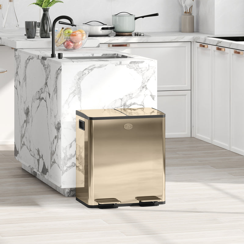 HOMCOM 2 X 20L Dual Kitchen Bin Pedal Bin For Recycling And Waste