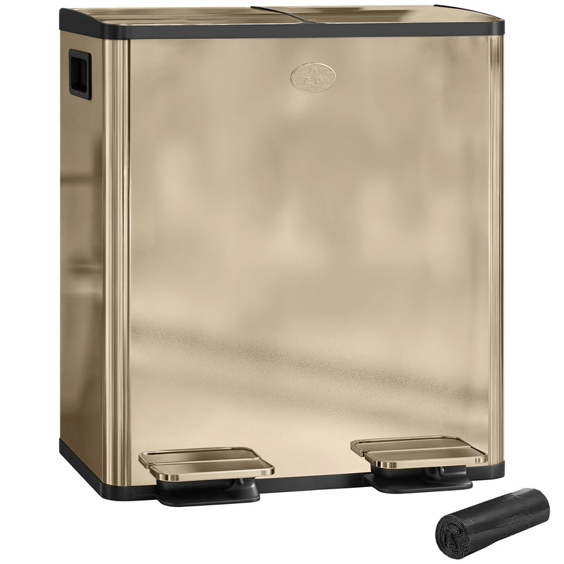 HOMCOM 2 X 20L Dual Kitchen Bin Pedal Bin For Recycling And Waste