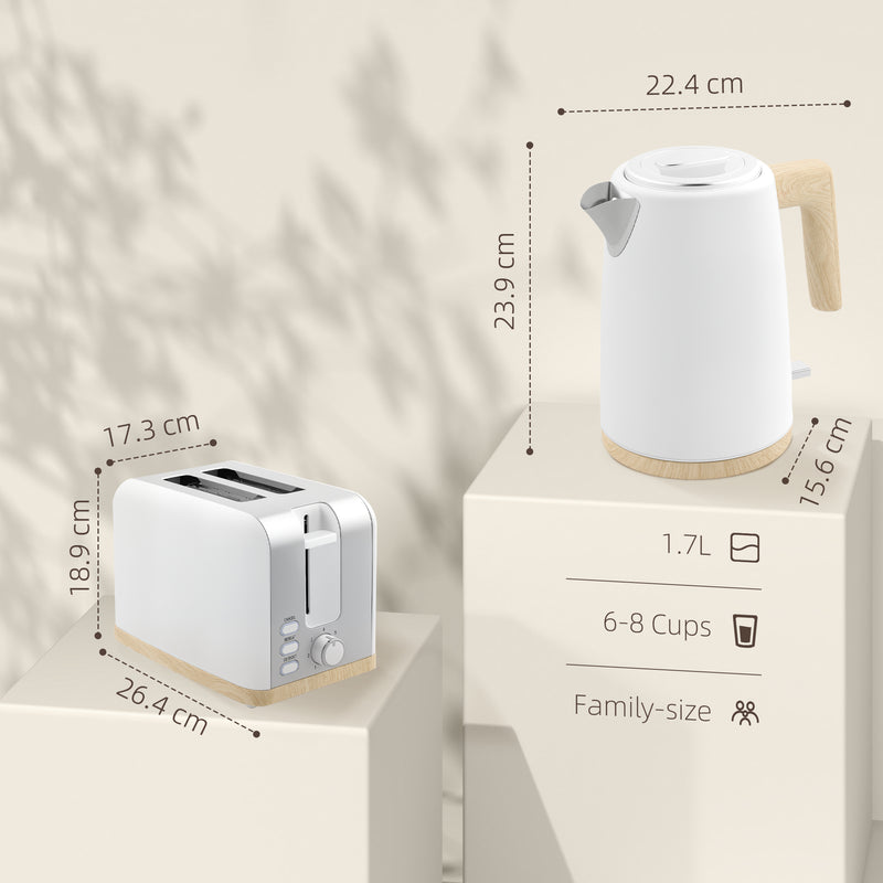 HOMCOM 1.7L Electric Fast Boil Kettle and 2 Slice Toaster Set