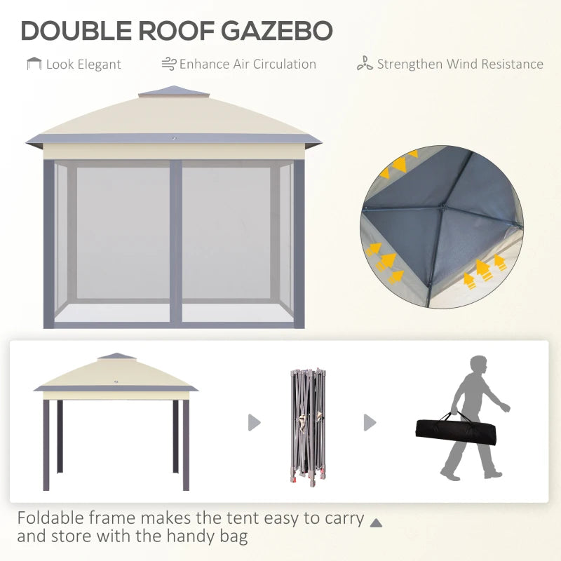 Outsunny Pop Up Gazebo 330L x 330W x 288Hcm - Beige