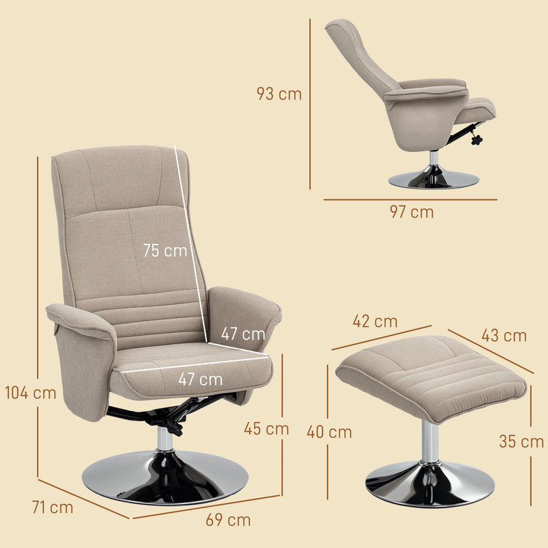 HOMCOM Upholstered Swivel Recliner Armchair with Ottoman, Beige