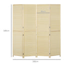 HOMCOM Freestanding Room Divider 4 Panel Folding Natural, 180 X 180cm