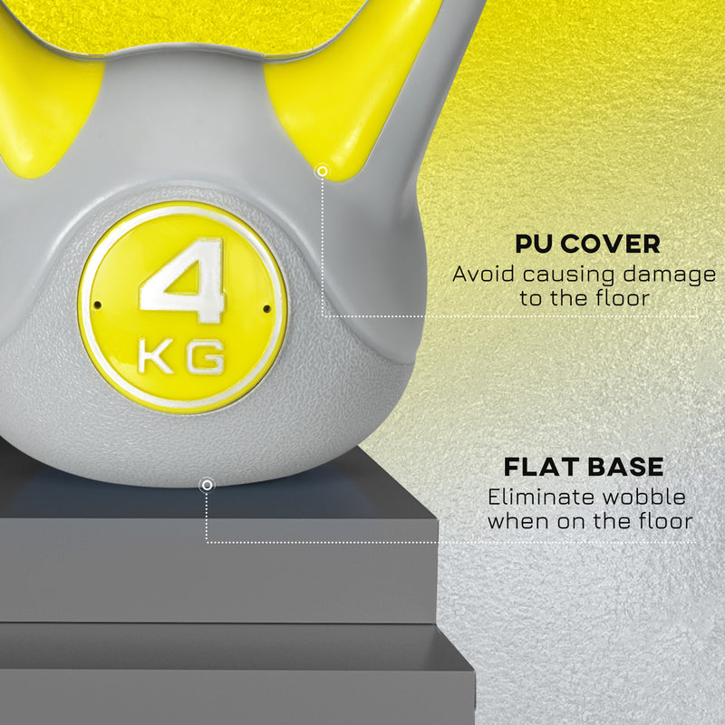 SPORTNOW 4kg Kettle Bell with Handle for Home Gym, Yellow and Grey
