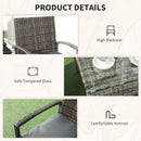 Outsunny 3PC Garden Rattan Bistro Set Balcony Dining Table Chair Mixed Grey