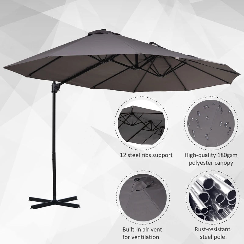 Outsunny Double Parasol 4.6m - Grey