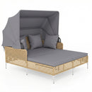 Outdoor Daybed with Retractable Canopy and Soft Pillows-Grey