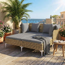 Outdoor Daybed with Retractable Canopy and Soft Pillows-Grey