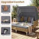 Outdoor Daybed with Retractable Canopy and Soft Pillows-Grey