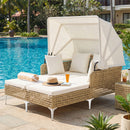 Outdoor Daybed with Retractable Canopy and Soft Pillows-Off White