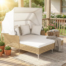 Outdoor Daybed with Retractable Canopy and Soft Pillows-Off White