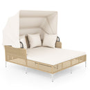 Outdoor Daybed with Retractable Canopy and Soft Pillows-Off White