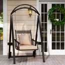 Outdoor Porch Swing with Removable Cushions and Side Tables for Garden Backyard-Black