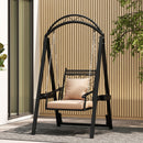 Outdoor Porch Swing with Removable Cushions and Side Tables for Garden Backyard-Black