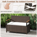 Outdoor Storage Bench with Cushion and Acacia Wood Armrests