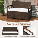 Outdoor Storage Bench with Cushion and Acacia Wood Armrests