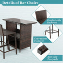 3 Pieces Patio Wicker Bar Height Table And Chair Set With 3 Rows Stemware Racks