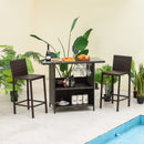 3 Pieces Patio Wicker Bar Height Table And Chair Set With 3 Rows Stemware Racks