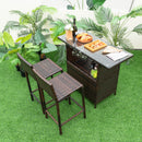 3 Pieces Patio Wicker Bar Height Table And Chair Set With 3 Rows Stemware Racks