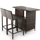 3 Pieces Patio Wicker Bar Height Table And Chair Set With 3 Rows Stemware Racks