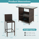 3 Pieces Patio Wicker Bar Height Table And Chair Set With 3 Rows Stemware Racks