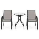 3 Pieces Outdoor Bistro Set with 2 Stackable Chairs and Round Side Table-Grey