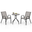 3 Pieces Outdoor Bistro Set with 2 Stackable Chairs and Round Side Table-Grey