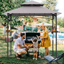 Outdoor Grill Gazebo Double Tiered BBQ Canopy Tent with 2 Side Shelves-Grey
