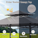 Outdoor Grill Gazebo Double Tiered BBQ Canopy Tent with 2 Side Shelves-Grey