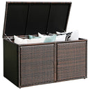 330L 2-Tier Outdoor PE Wicker Storage Box With Lid And Front Doors-Brown