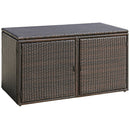 330L 2-Tier Outdoor PE Wicker Storage Box With Lid And Front Doors-Brown