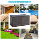 330L 2-Tier Outdoor PE Wicker Storage Box With Lid And Front Doors-Brown