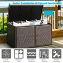 330L 2-Tier Outdoor PE Wicker Storage Box With Lid And Front Doors-Brown