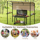 Outdoor Patio BBQ Canopy with Metal Shelves and Hooks-Beige