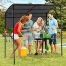 Outdoor Patio BBQ Canopy with Metal Shelves and Hooks-Grey