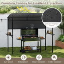 Outdoor Patio BBQ Canopy with Metal Shelves and Hooks-Grey