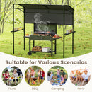Outdoor Patio BBQ Canopy with Metal Shelves and Hooks-Grey