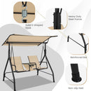 2 Person Outdoor Patio Swing With Adjustable Canopy For Garden Porch Backyard-Beige