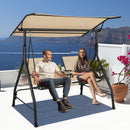 2 Person Outdoor Patio Swing With Adjustable Canopy For Garden Porch Backyard-Beige