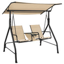 2 Person Outdoor Patio Swing With Adjustable Canopy For Garden Porch Backyard-Beige