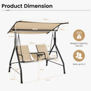 2 Person Outdoor Patio Swing With Adjustable Canopy For Garden Porch Backyard-Beige