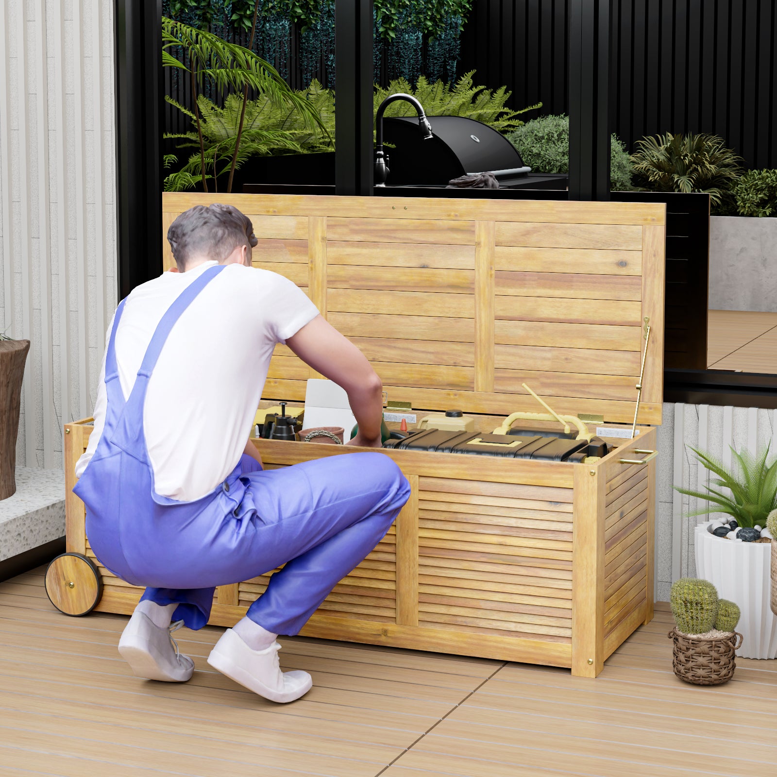 Outdoor Storage Box With 2 Wheels For Patio