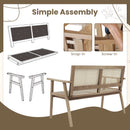 Outdoor Teak Wood Garden Bench with Armrests Rattan Backrest and Seat