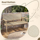 Outdoor Teak Wood Garden Bench with Armrests Rattan Backrest and Seat